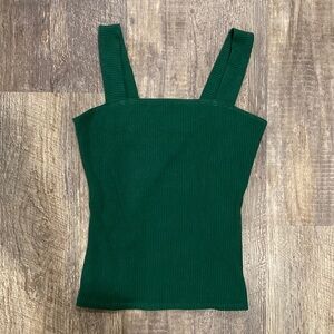 Reformation Dark Green Ribbed Square-Neck Tank